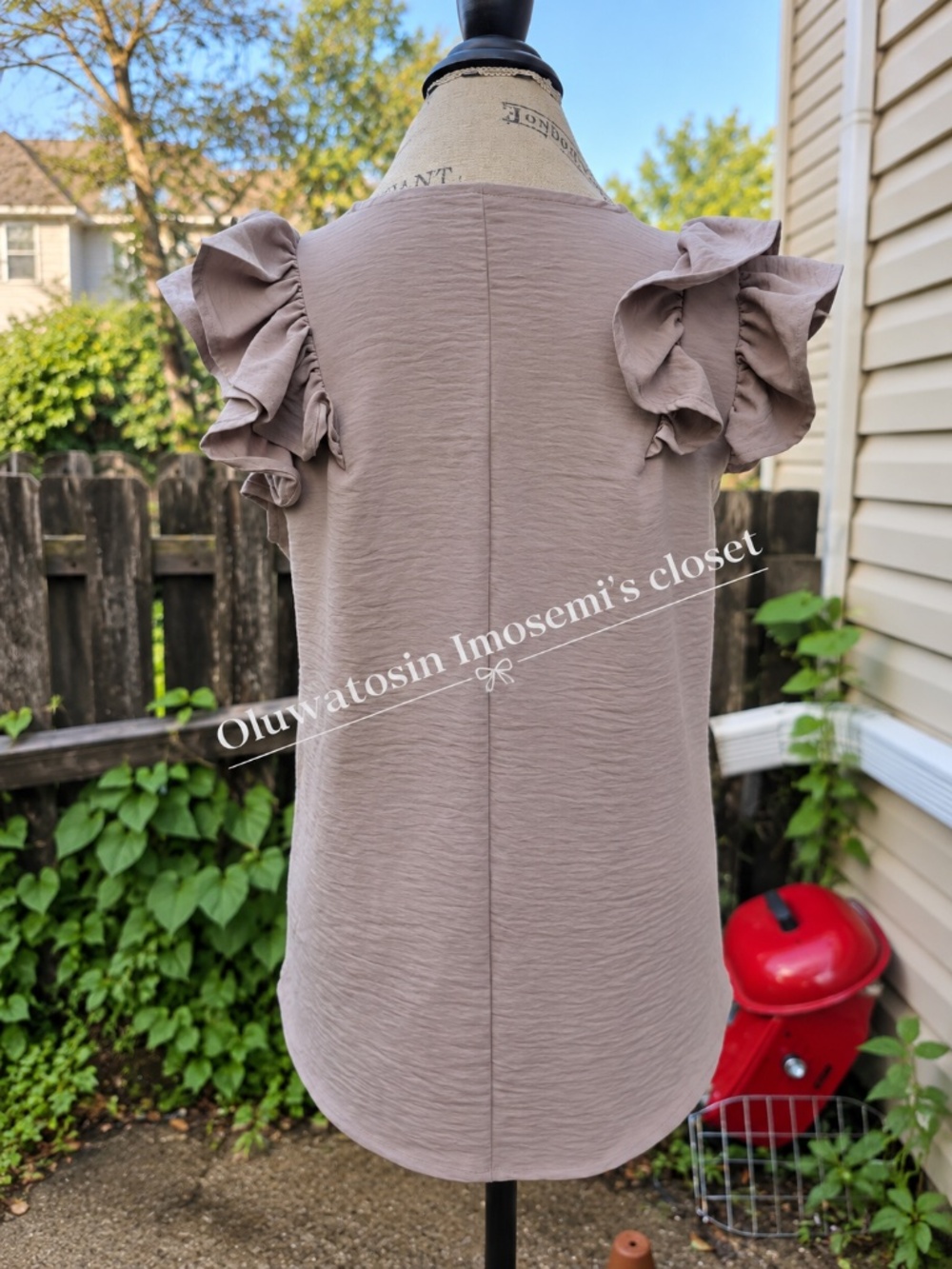Taupe Ruffle-Sleeve Top - Picture 3 of 5